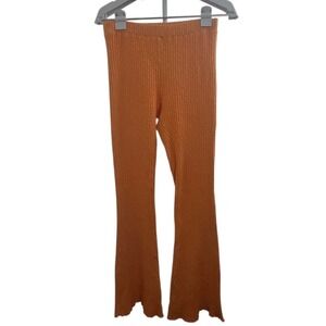 Lisa Says Gah Ribbed Knit Flare Pants Small Rust Orange Elastic Waist Womens